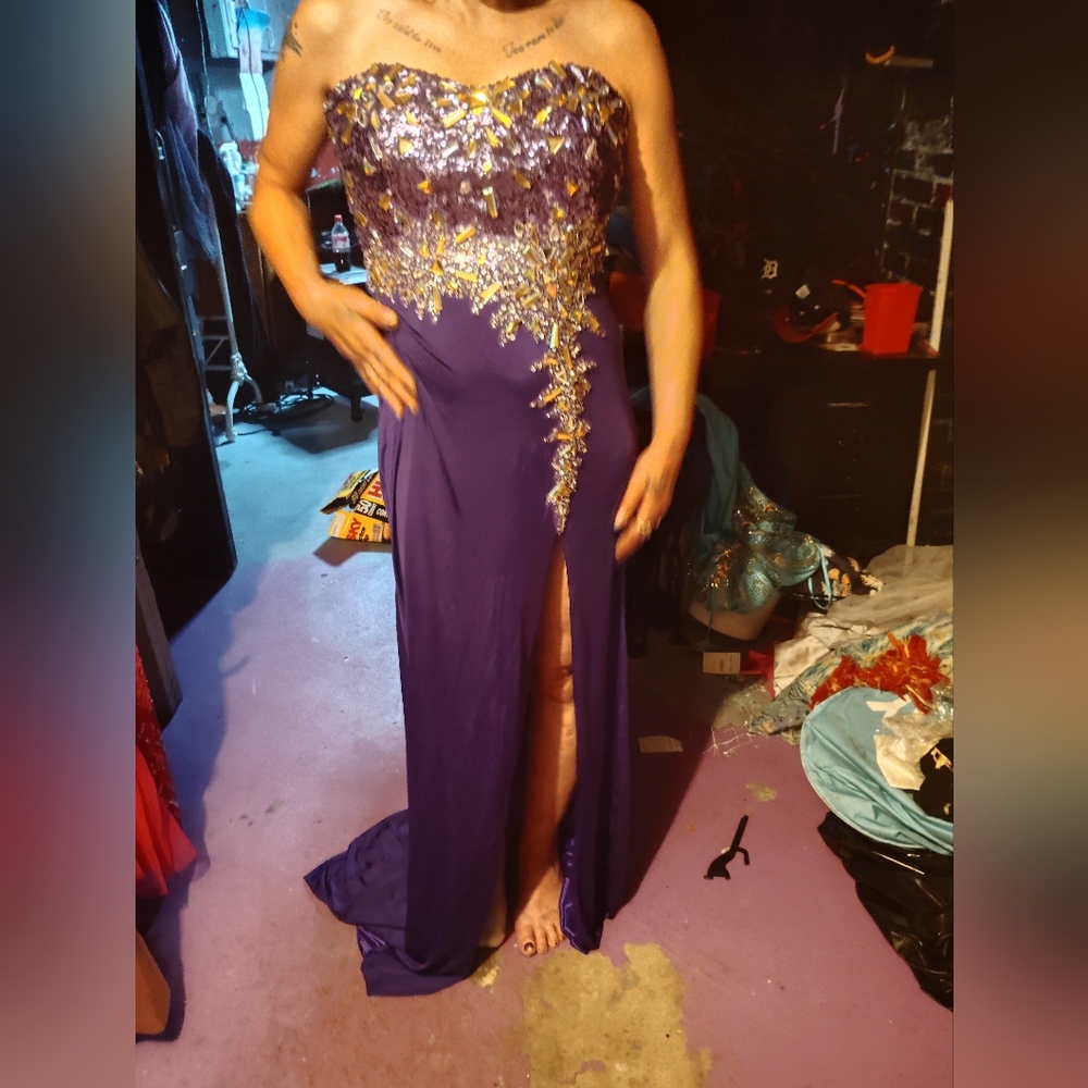 Mary's Bridal Strapless Purple and Gold Dress